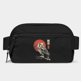 Wise Owl on Branch Vintage Japanese Moon Art Bag