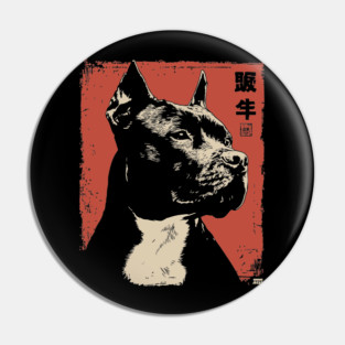 Noble Pitbull Portrait Vintage Japanese Art Style Pin