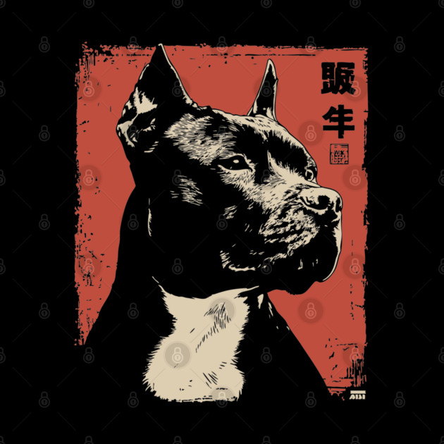 Noble Pitbull Portrait Vintage Japanese Art Style by TuncGK