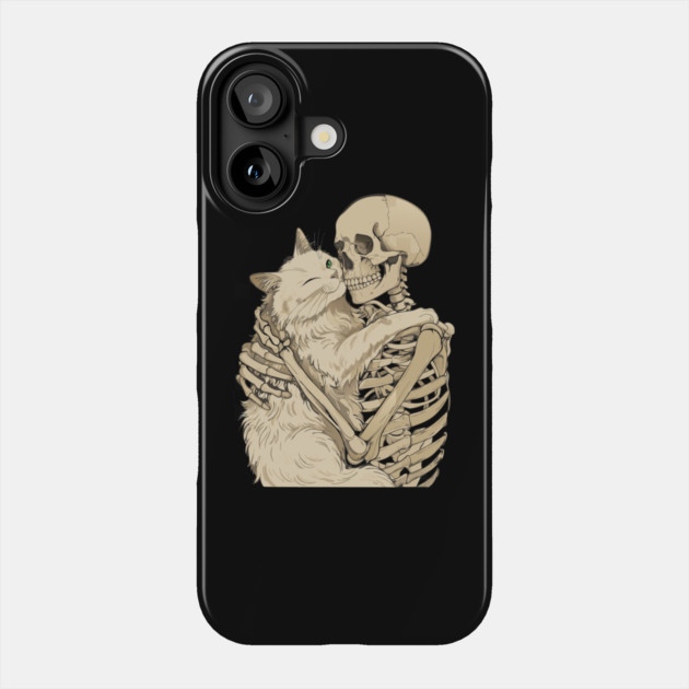 Cat Hugging Skeleton Halloween Phone Case by The WYLD Tribe