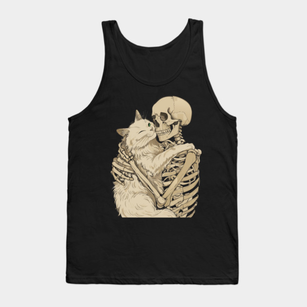 Cat Hugging Skeleton Halloween Tank Top by The WYLD Tribe
