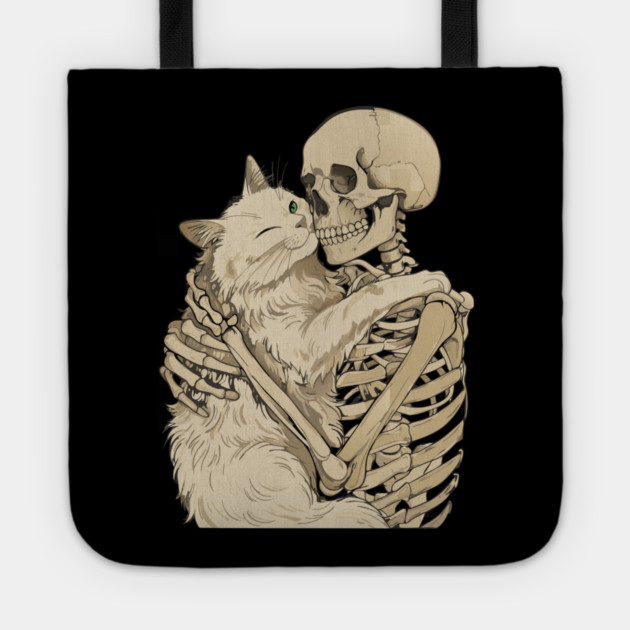 Cat Hugging Skeleton Halloween Tote by The WYLD Tribe