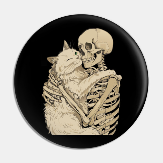 Cat Hugging Skeleton Halloween Pin by The WYLD Tribe