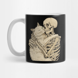 Cat Hugging Skeleton Halloween Mug