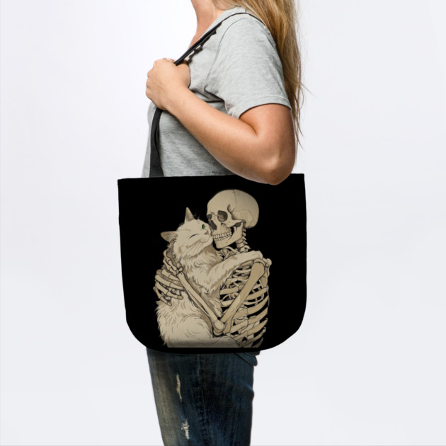 Cat Hugging Skeleton Halloween by The WYLD Tribe