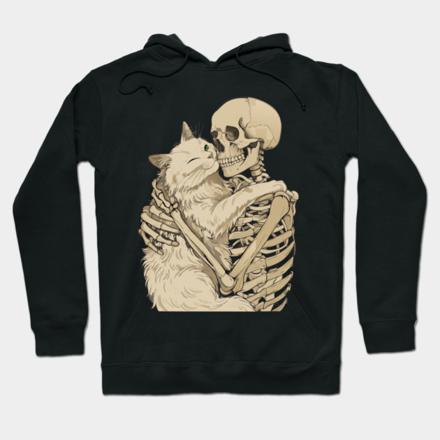 Cat Hugging Skeleton Halloween Hoodie by The WYLD Tribe