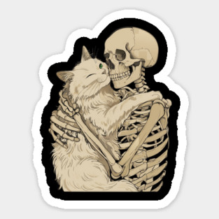 Cat Hugging Skeleton Halloween Magnet