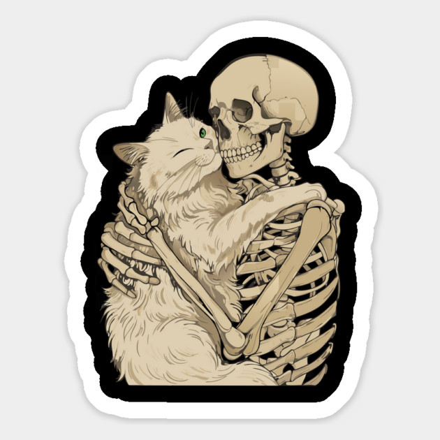 Cat Hugging Skeleton Halloween Magnet by The WYLD Tribe