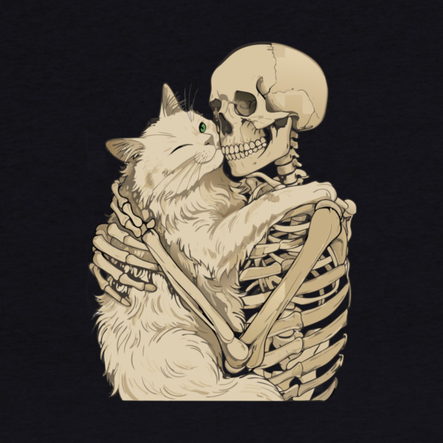 Cat Hugging Skeleton Halloween by The WYLD Tribe