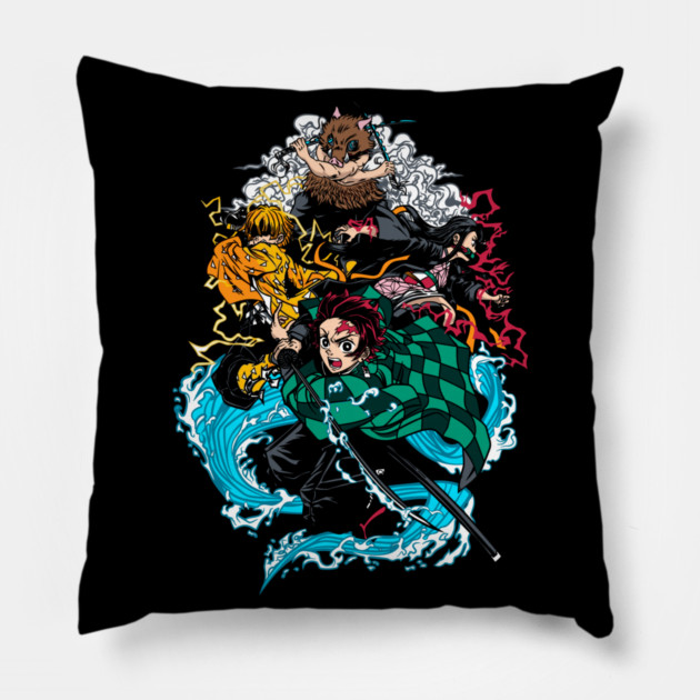 Demon Slayer Main Four in Action Pillow by Otaku Vibes