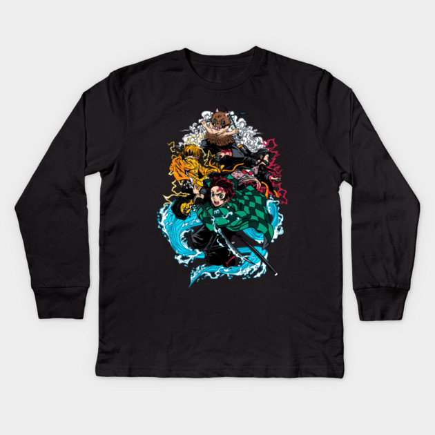 Demon Slayer Main Four in Action Kids Long Sleeve T-Shirt by Otaku Vibes