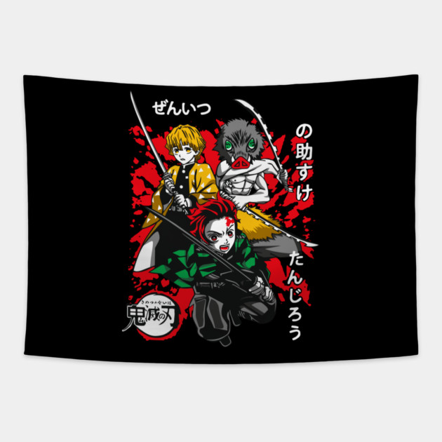 Demon Slayer Tanjiro, Zenitsu and Inosuke Art Tapestry by Otaku Vibes