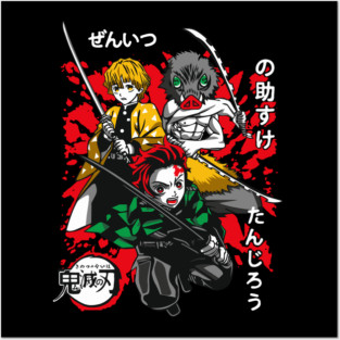 Demon Slayer Tanjiro, Zenitsu and Inosuke Art Posters and Art