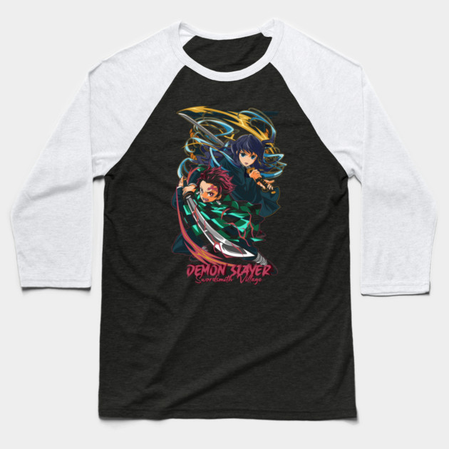 Tanjiro and Tokito Swordsmith Village - Demon Slayer Baseball T-Shirt by Otaku Vibes