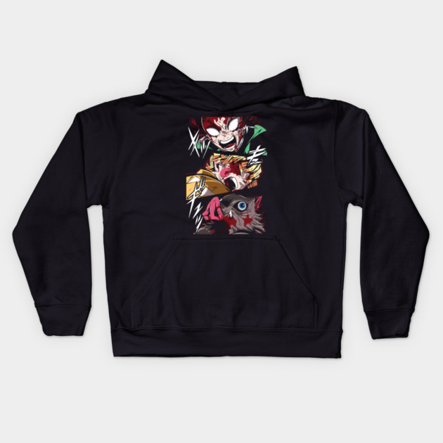 Demon Slayer Rage Trio - Tanjiro, Zenitsu and Inosuke Kids Hoodie by Otaku Vibes