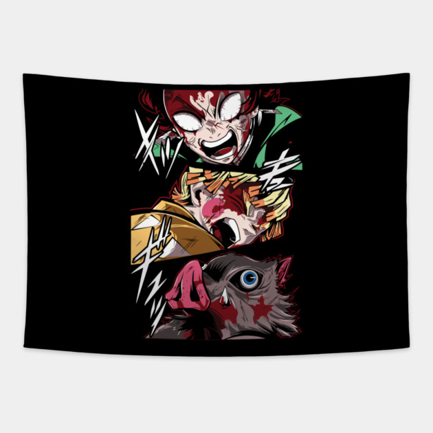 Demon Slayer Rage Trio - Tanjiro, Zenitsu and Inosuke Tapestry by Otaku Vibes