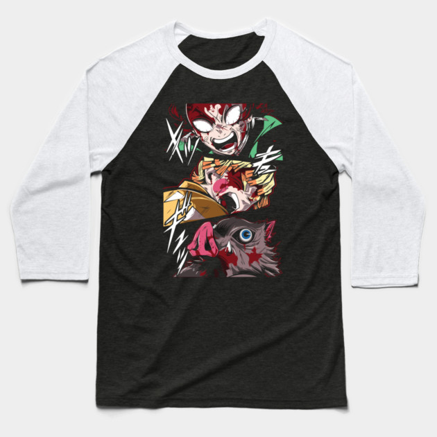 Demon Slayer Rage Trio - Tanjiro, Zenitsu and Inosuke Baseball T-Shirt by Otaku Vibes