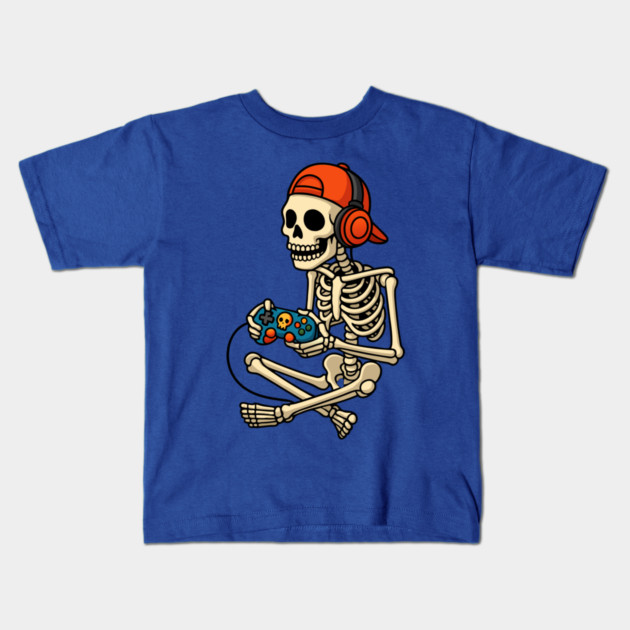 Skeleton Gamer Halloween Kids T-Shirt by The WYLD Tribe