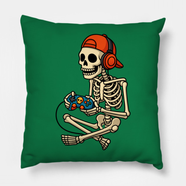 Skeleton Gamer Halloween Pillow by The WYLD Tribe