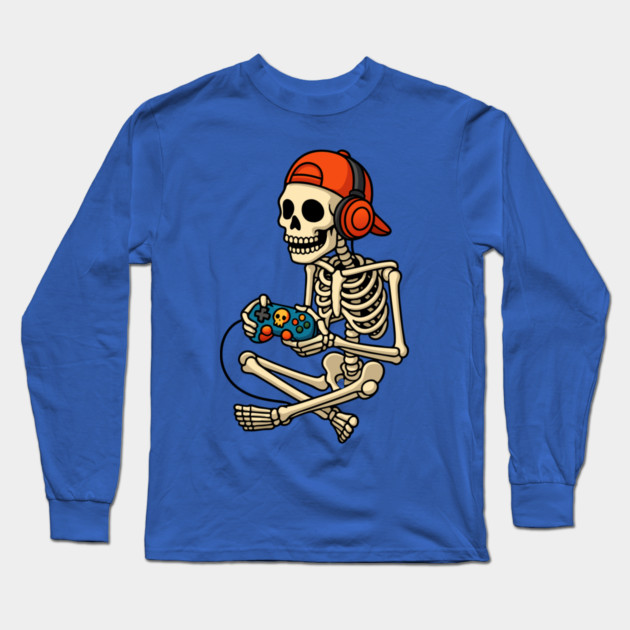 Skeleton Gamer Halloween Long Sleeve T-Shirt by The WYLD Tribe