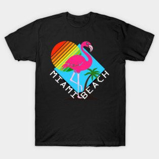 Miami Florida Beach Flamingo Surfing Sun and Sand Paradise T-Shirt