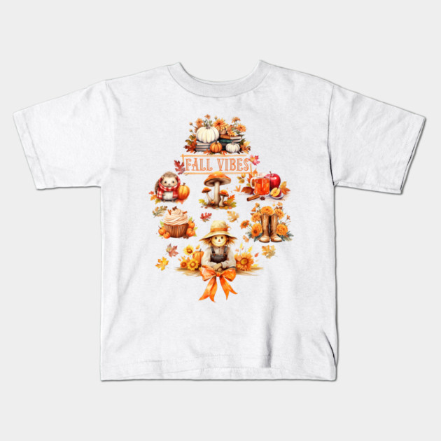 Watercolor Fall Vibes Kids T-Shirt by HolidayBug