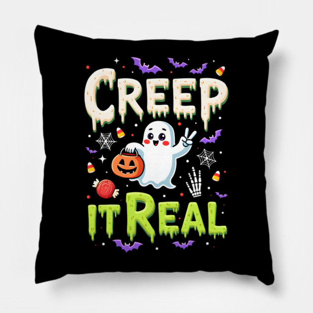 Creep It Real Funny Halloween Ghost Pillow by MCALTees