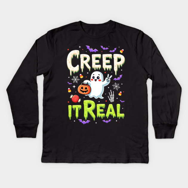 Creep It Real Funny Halloween Ghost Kids Long Sleeve T-Shirt by MCALTees