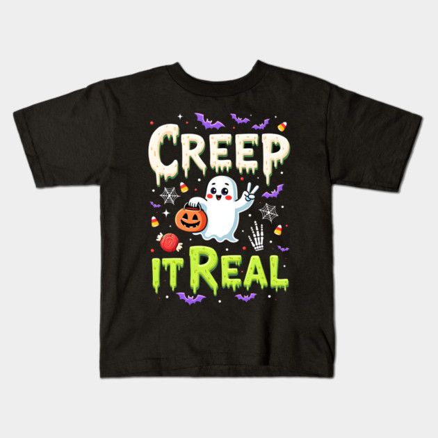 Creep It Real Funny Halloween Ghost Kids T-Shirt by MCALTees