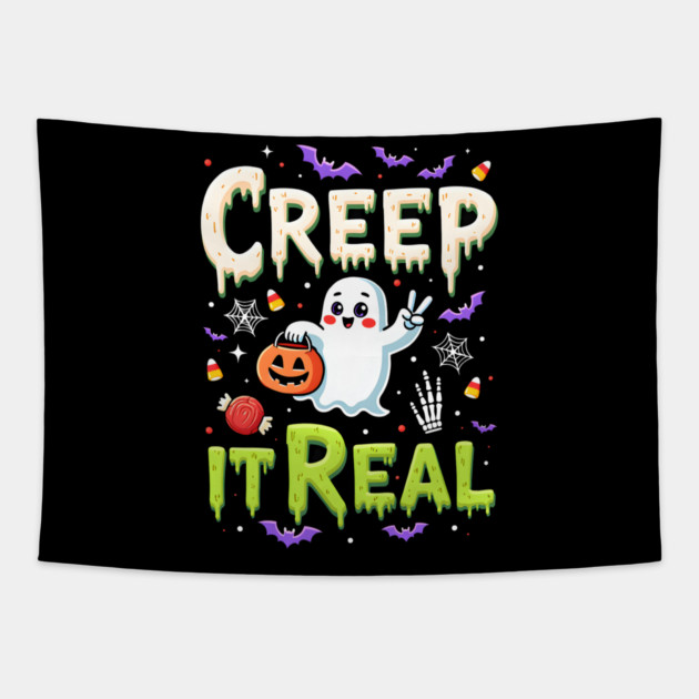 Creep It Real Funny Halloween Ghost Tapestry by MCALTees