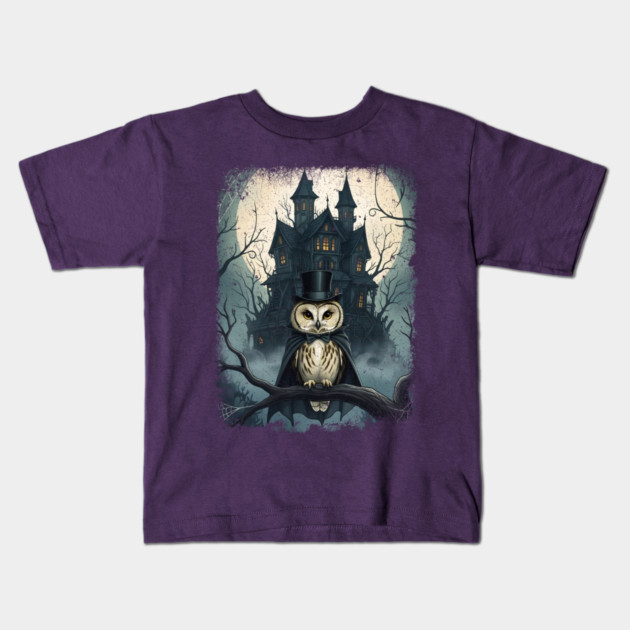 Twas a Dark and Scary Night, fun spooky Halloween owl design Kids T-Shirt by Luxinda