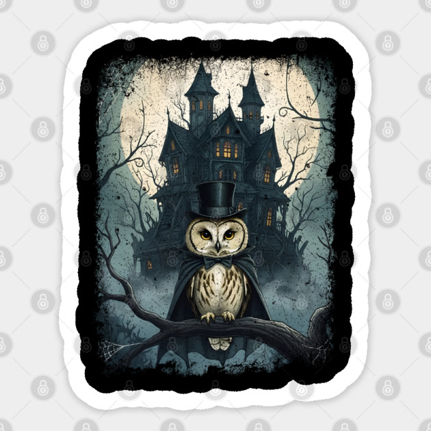 Twas a Dark and Scary Night, fun spooky Halloween owl design Sticker by Luxinda