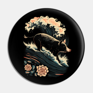 Surfing Pig Ocean Wave Surfer Gift Summer Beach Vacation Pin