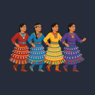 Four Jingle Dress Dancers – Native American Powwow Regalia Art #1 T-Shirt