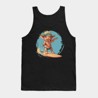 Surfing Pig in Swimming Trunks Fun Beach Design Tank Top