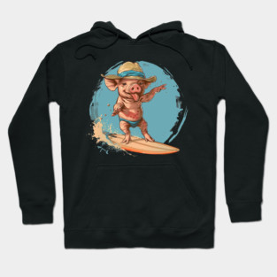Surfing Pig in Swimming Trunks Fun Beach Design Hoodie