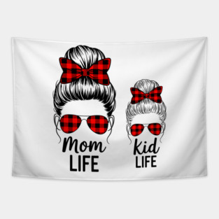 Matching Mom and Daughters Red Plaid Sunglasses and Bows Design Tapestry