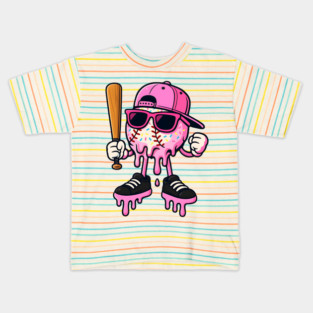 Baseball-Drip–Pink-Ice-Cream-Baseball Kids T-Shirt