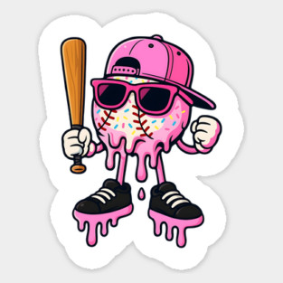 Baseball-Drip–Pink-Ice-Cream-Baseball Magnet