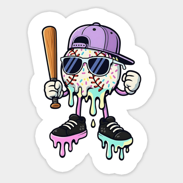 Baseball Drip – Pink Ice-Cream Baseball Mascot with Sunglasses Sticker by ArtistTee ⭐⭐⭐⭐⭐