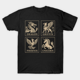 Dragon Griffin Phoenix Unicorn Mythical Creatures T-Shirt