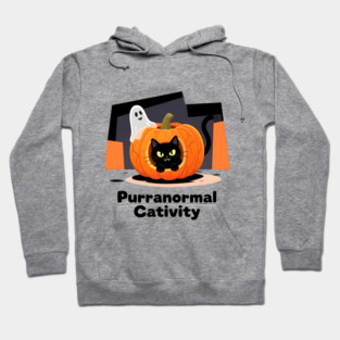 Purranormal Cativity – Cute Black Cat and Pumpkin Funny Halloween Hoodie
