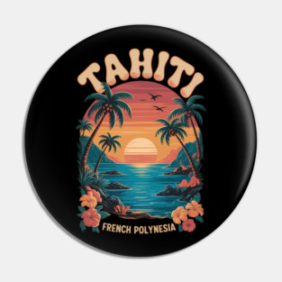 Tahiti French Polynesia, Tropical Sunset Palm Tree And Ocean Pin