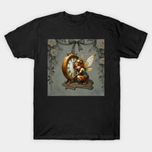 Steampunk Fairy with Golden Wings and Antique Clock T-Shirt