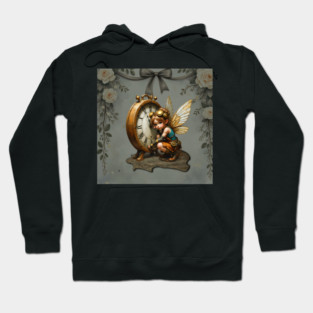 Steampunk Fairy with Golden Wings and Antique Clock Hoodie