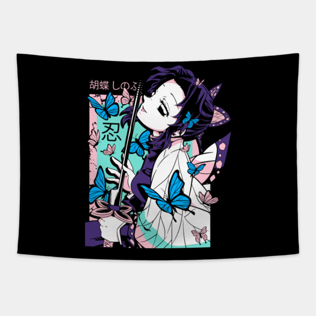Demon Slayer Shinobu Butterfly Blade Pose Tapestry by Otaku Vibes