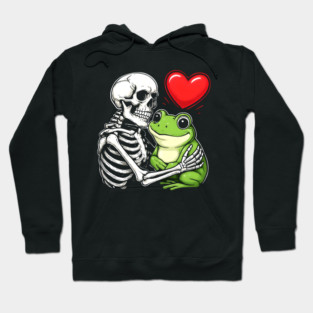 Skeleton Hugging Frog Halloween Frog Lover Frog Mom Dad Happy Halloween Hoodie