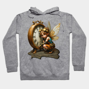 Steampunk Fairy with Golden Wings and Antique Clock Hoodie