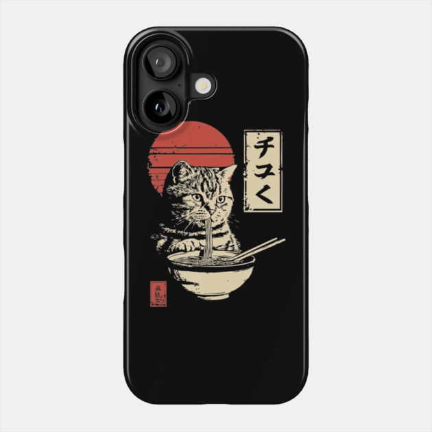 Cute Tabby Cat Eating Ramen Vintage Ukiyo-e Phone Case by TuncGK