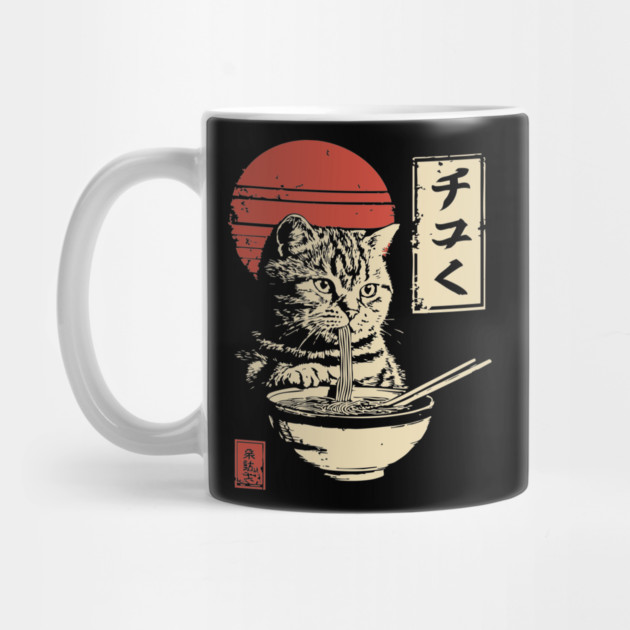Cute Tabby Cat Eating Ramen Vintage Ukiyo-e by TuncGK